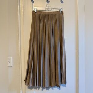 Brown Maxi A-Line Pleated Skirt for Work